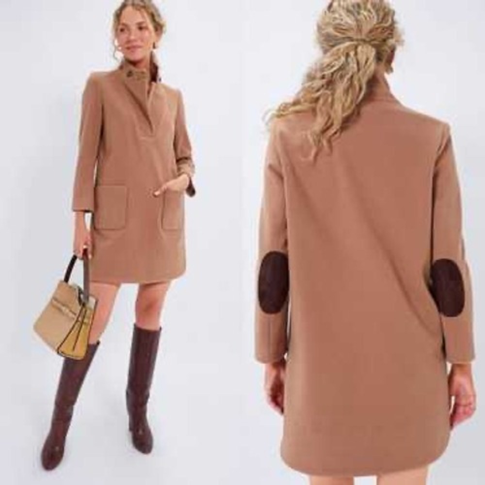 Tuckernuck Emerson Coat Dress Womens Size Small Camel Tan Elbow Patch Office